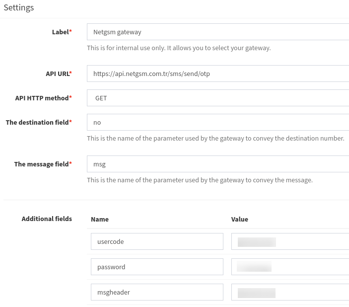NetGSM SMS gateway setup with smshare - Gateway configuration example